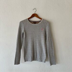 U.S. Polo Assn Cable Knit Sweater Mens Size M Gray Crewneck Cotton Blend